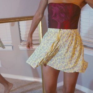Yellow A-Line front Zip Korean Style Miniskirt with Floral Print